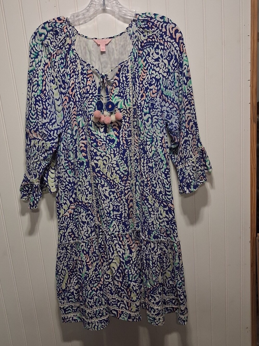Lilly Pulitzer Percilla Dress Blue Grotto Move It Or Lose It Pom Pom Tunic L
